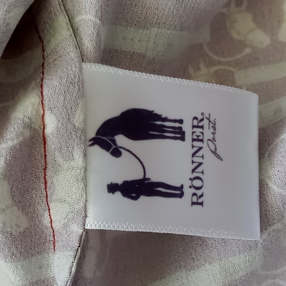 Ronner Porst Equestrian Print Long Sleeve Button Front Blouse Size 4 Rust/Tan - Picture 15 of 16